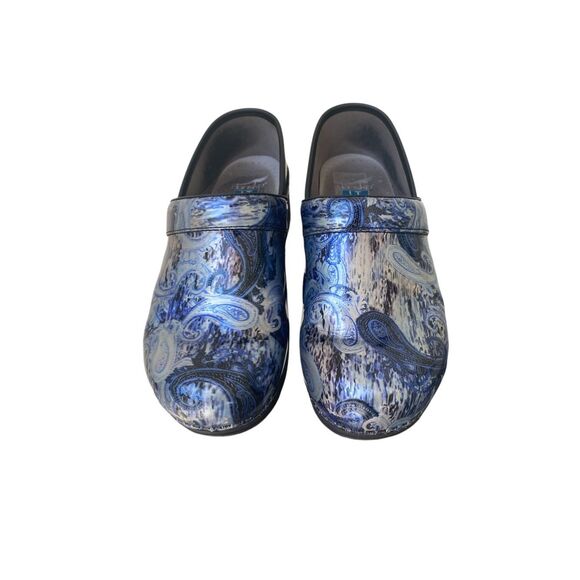 Dansko Blue Floral Patent Clogs Sz 41 - Picture 1 of 9